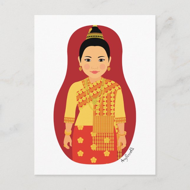 Laotian (Red) Matryoshka Postcard Vykort (Framsida)