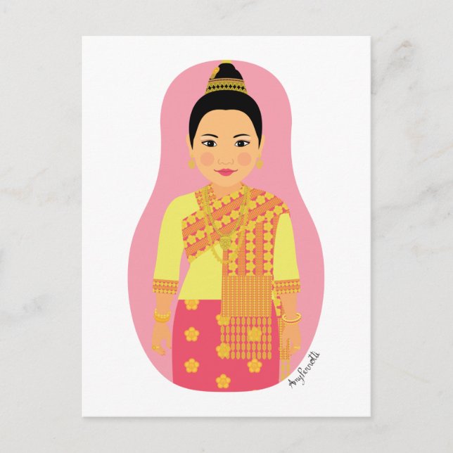 Laotian (Rosa) Matryoshka Postcard Vykort (Framsida)