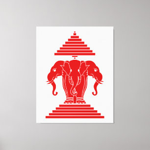 Laotisk Erawan tre hövdad elefant/Laos flagga Canvastryck