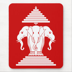 Laotisk Erawan tre hövdad elefant/Laos flagga Musmatta