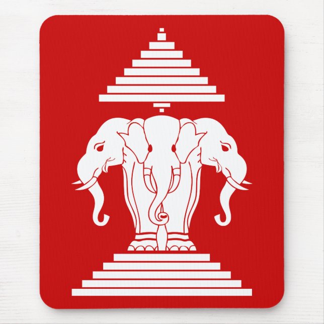 Laotisk Erawan tre hövdad elefant/Laos flagga Musmatta (Framsidan)