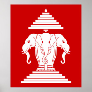 Laotisk Erawan tre hövdad elefant/Laos flagga Poster