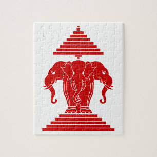 Laotisk Erawan tre hövdad elefant/Laos flagga Pussel