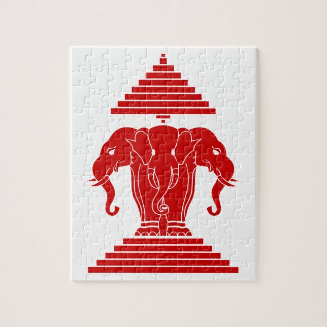 Laotisk Erawan tre hövdad elefant/Laos flagga Pussel (Vertikal)