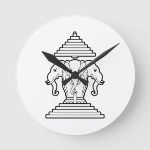 Laotisk Erawan tre hövdad elefant/Laos flagga Rund Klocka