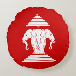 Laotisk Erawan tre hövdad elefant/Laos flagga Rund Kudde