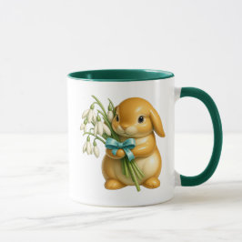 Lapin 3D mignon avec bouquet et effet porcelaine. Mugg