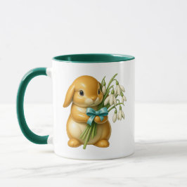 Lapin 3D mignon avec bouquet et effet porcelaine. Mugg