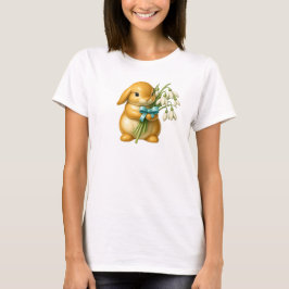 Lapin en 3D, bouquet de fleurs et ruban satiné. T Shirt