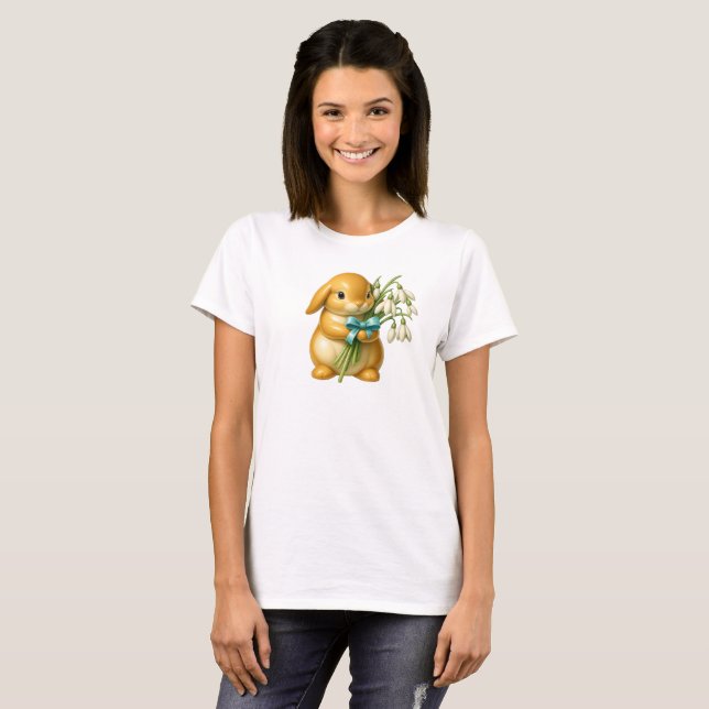 Lapin en 3D, bouquet de fleurs et ruban satiné. T Shirt (Hel framsida)
