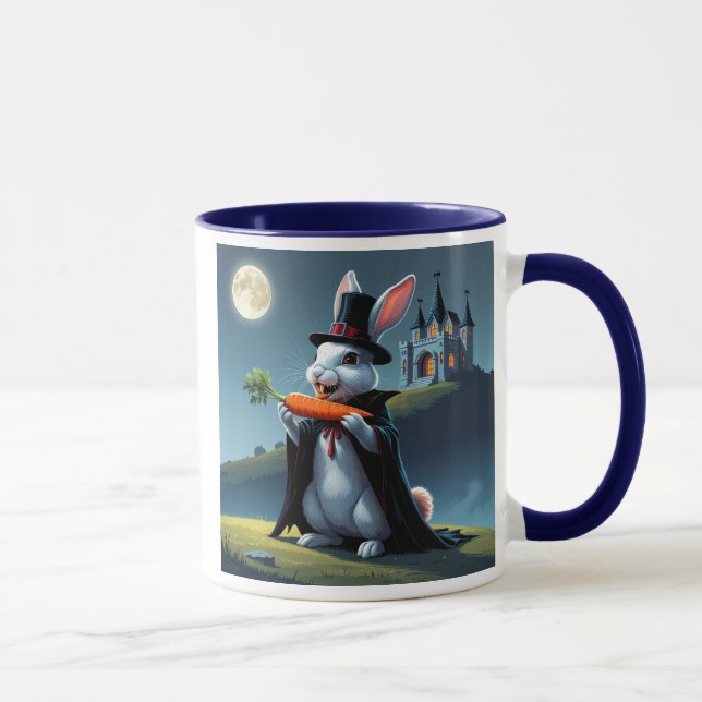 Lapin vampire mignon sous la lune avec une carotte mugg (Höger)