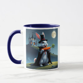 Lapin vampire mignon sous la lune avec une carotte mugg