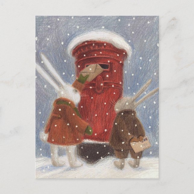 Lapins postant leur lettre de Noël Vykort (Framsida)