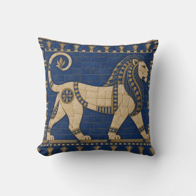 Lapis Blå Ornamental Lejon Kakeltryck Kudde (Framsida)