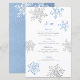 Lapis Blue Silver Snowflake Winter Wedding Menu