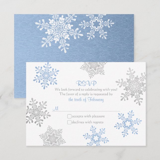 Lapis Blue Silver Snowflake Winter Wedding OSA Kort (Fram/baksida)