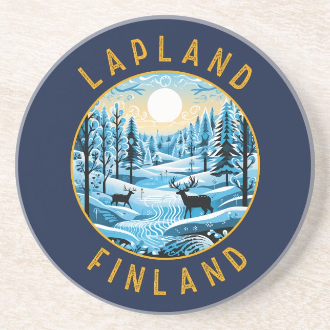 Lapland Finland Hjort Retro Distress Circle Underlägg (Framsidan)