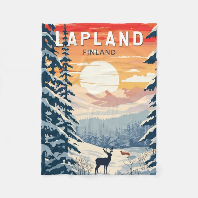 Lapland Finland Travel Art Vintage Fleecefilt (Framsidan)