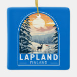 Lapland Finland Travel Art Vintage Julgransprydnad Keramik<br><div class="desc">Bärgningsvektorns resedesign. Lappland är Finlands nordligaste region som är känd för sitt stora subarktiska vildmark,  skidorter och naturfenomen.</div>