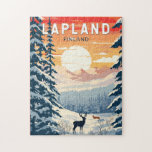 Lapland Finland Travel Art Vintage Pussel<br><div class="desc">Bärgningsvektorns resedesign. Lappland är Finlands nordligaste region som är känd för sitt stora subarktiska vildmark,  skidorter och naturfenomen.</div>
