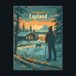 Lapland Finland Vykort<br><div class="desc">En seriös och nostalgisk bild av Lappland, Finland, som visar sin ovärderliga arktiska vildmark, snölandskap och unika kulturarv. Utformningen kännetecknas av regionens ikoniska renhjordar, nordlig Ljus dans i himlar nattetid och mysiga stockar omgivna av skogar som täckts av snö, som alla illustreras i en vintage stil. Denna teckning fångar Lapplands...</div>