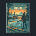 Lapland Finland Vykort<br><div class="desc">En seriös och nostalgisk bild av Lappland, Finland, som visar sin ovärderliga arktiska vildmark, snölandskap och unika kulturarv. Utformningen kännetecknas av regionens ikoniska renhjordar, nordlig Ljus dans i himlar nattetid och mysiga stockar omgivna av skogar som täckts av snö, som alla illustreras i en vintage stil. Denna teckning fångar Lapplands...</div>
