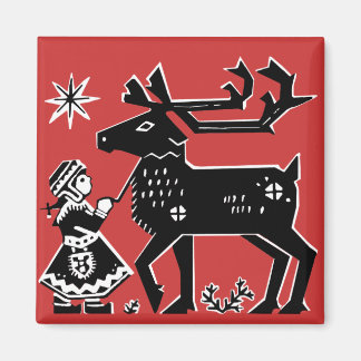 Lapland Girl Holds Reindeer jul Magnet
