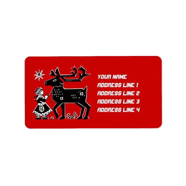 Lapland Girl i Costume Reindeer vid jul Adressetikett (Framsidan)