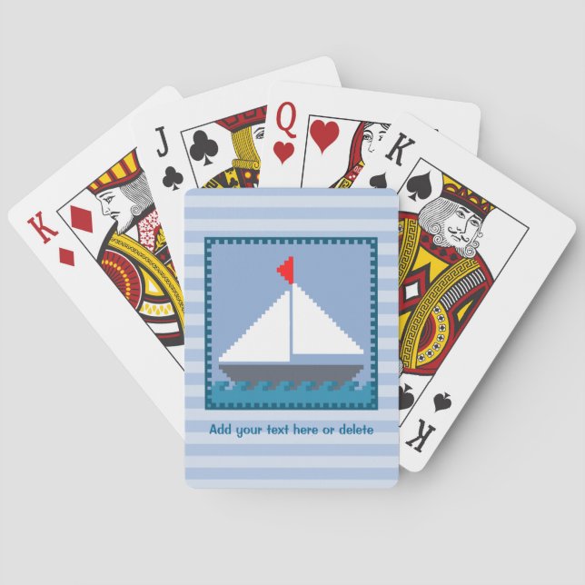 Lappad segelbåt i blått och vitt, personlig spel kort (Baksidan)