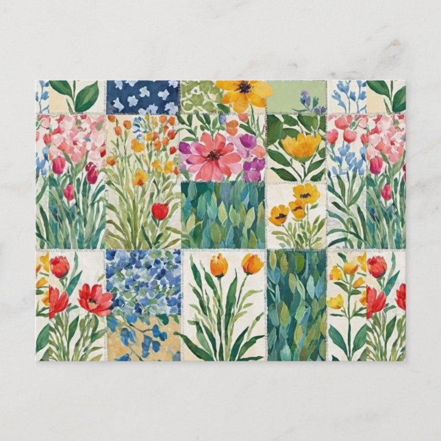 Lappade blomstermönstrade vackra vykort (Framsida)