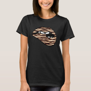 Läppar Biting Mouth Tiger Print Women Cute Graphic T Shirt