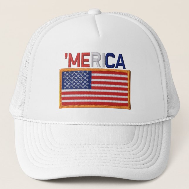 'Lappar den MERICA broderade Sy-Stil US-flagga Truckerkeps (Framsida)