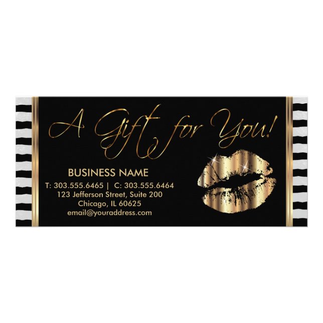Läppar för en 💋 för presentkort nätt guld- reklamkort (Framsidan)