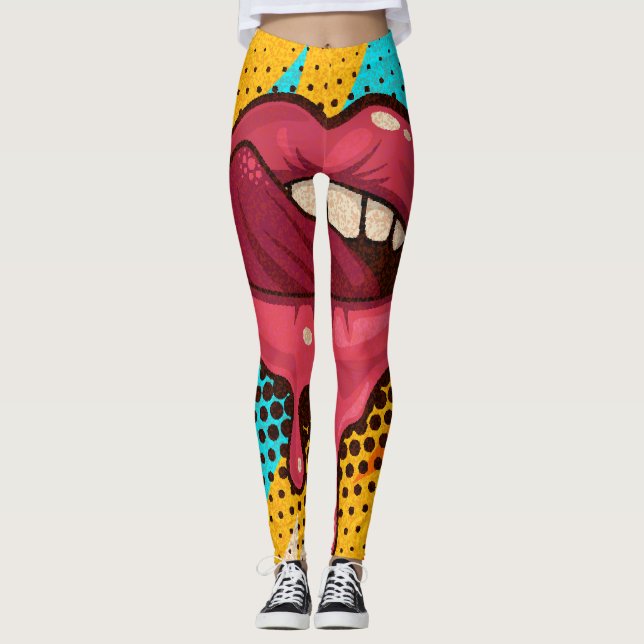 Läppar för popup-konst: Trendiget Vintage Leggings (Framsida)