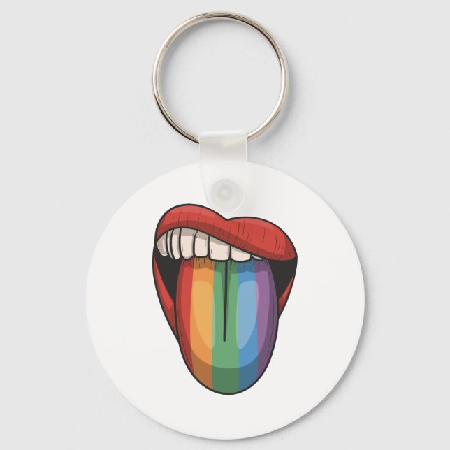 Läppar gay pride lgbt-regnbåge, färglöst flagga nyckelring (Framsida)