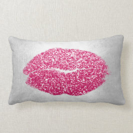 Läppar Glitter Grått Bright Rosa Makeup Kiss Silve Lumbarkudde