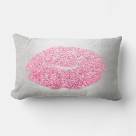 Läppar Glitter Grått Candy Rosa Makeup Kiss Silver Lumbarkudde