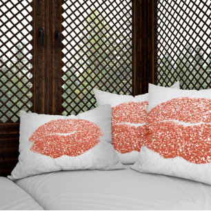 Läppar Glitter Grått Peach Guld Makeup Kiss Copper Lumbarkudde