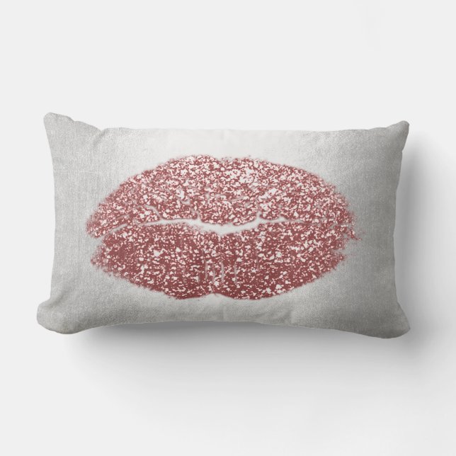 Läppar Glitter Grått  Powder Makeup Kiss Himlar Lumbarkudde (Framsida)