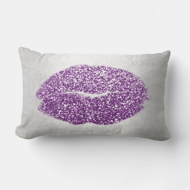 Läppar Glitter Grått Violet Lila Makeup Kiss Himla Lumbarkudde (Framsida)