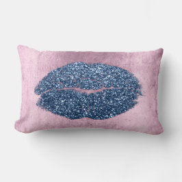 Läppar Glitter Rosa  Grungy Denim Makeup Kiss Silv Lumbarkudde
