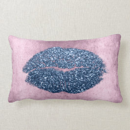 Läppar Glitter Rosa  Grungy Denim Makeup Kiss Silv Lumbarkudde