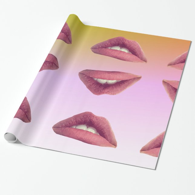 Läppar Glossy Wrapping Papper, 30 x 6 ft Presentpapper (Utrullad)