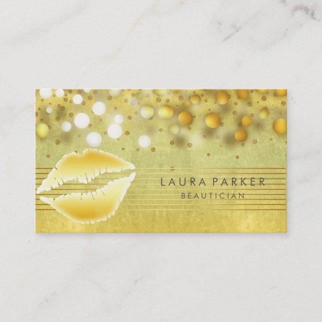 Läppar Guld Rand Makeup Artist Beautician Visitkort (Framsida)