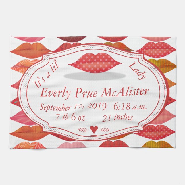 Läppar Hipster Vintage Retro Lil'Dam Kökshandduk (Horisontell)