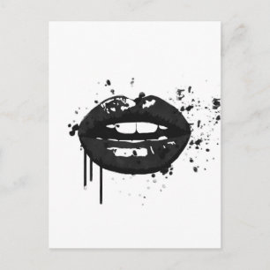 Läppar illustration av svart och vitt mode glamor vykort