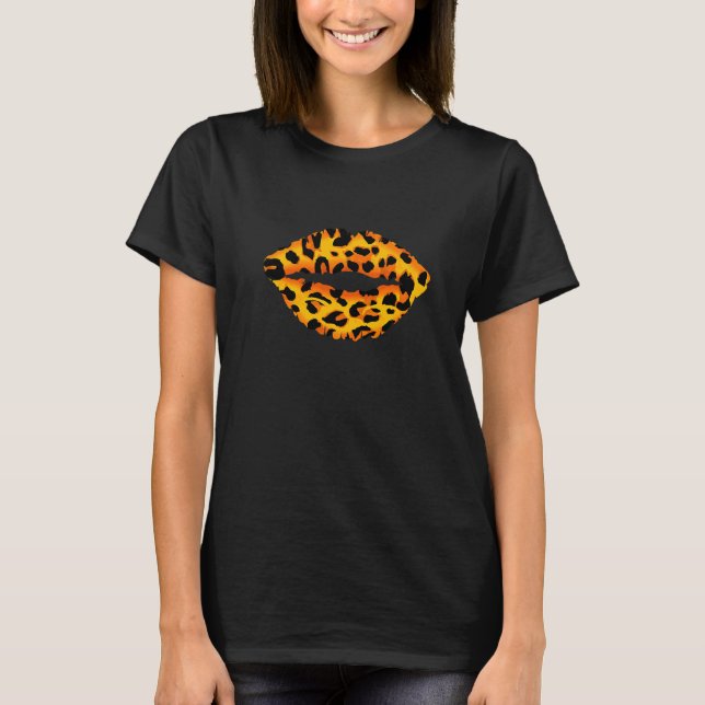Läppar kyssande med Vild Leopard Mönster T Shirt (Framsida)