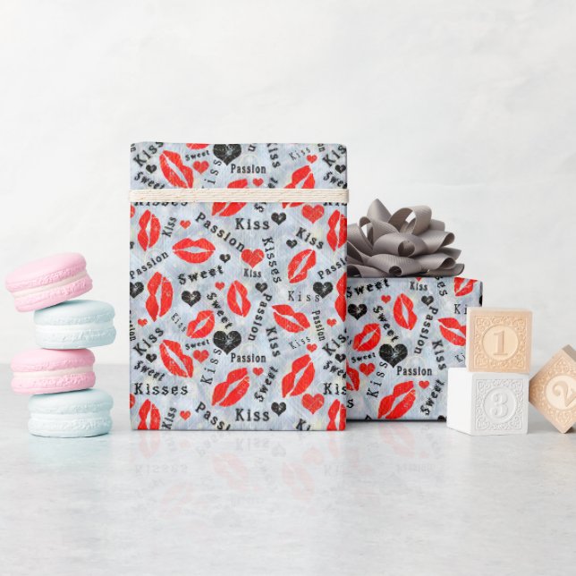 Läppar, läppstift, kyss. presentpapper (Baby Shower)
