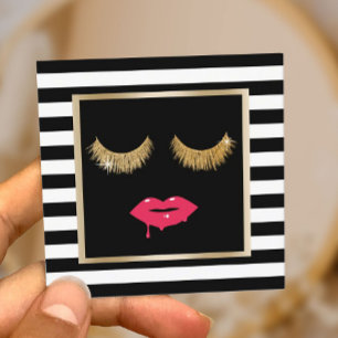 Läppar & Lash Makeup Artist Modern Black Rand Fyrkantigt Visitkort