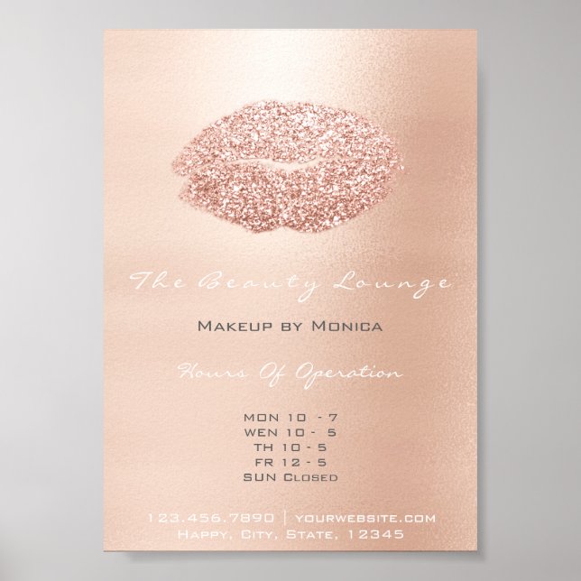 Läppar Makeup Artist Glitter Ro Guld Grått Kiss Poster (Framsidan)